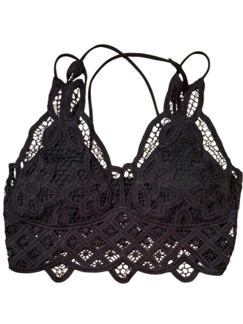 Black Lace Crochet Bralette Strappy Boho Festival Fairycore Top - Picture 1 of 2